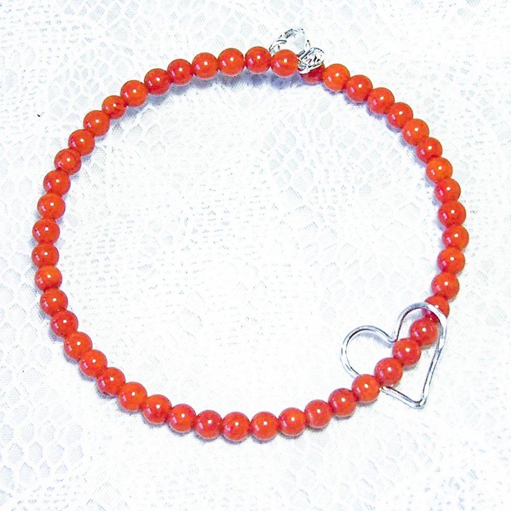 Cynthia Lynn "In My Heart" Red Coral Sterling Silver Floating Heart Bracelet